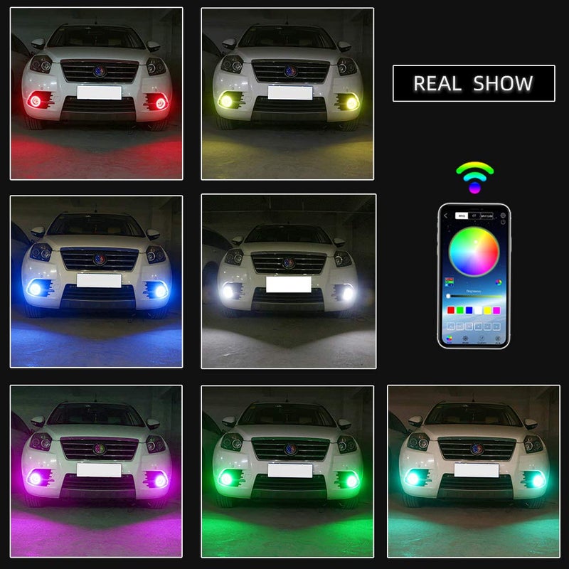 Grandview 1-set 70MM Multi-Color RGB LED Halo Rings Light COB 72SMD Smart Phone iOS Android App Bluetooth Control Car Angel Eyes Circle Ring Headlight Lamp Daytime Running Lights(DRL) 12V - Image 5